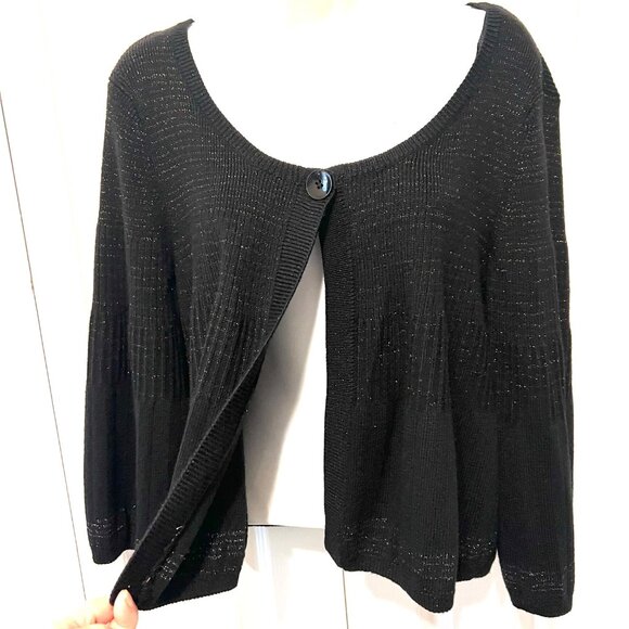 Nine West Bolero Bell Sleeves Crop Jacket/Cardigan Sweater-Black/Copper-Large - Picture 5 of 16